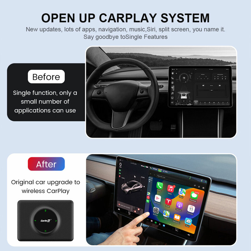 CarlinKit-Wireless CarPlay Android Auto Plug and Play pour les placements, assistant vocal automatique allergique, modèle 3, modèle X, modèle Y, modèle S, 5G BT