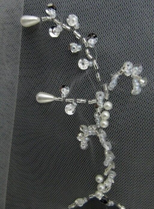 Perlen Kristalle weichen 2-stufigen Hochzeits schleier für Braut Fingers pitzen länge mit Kamm Hochzeit Zubehör