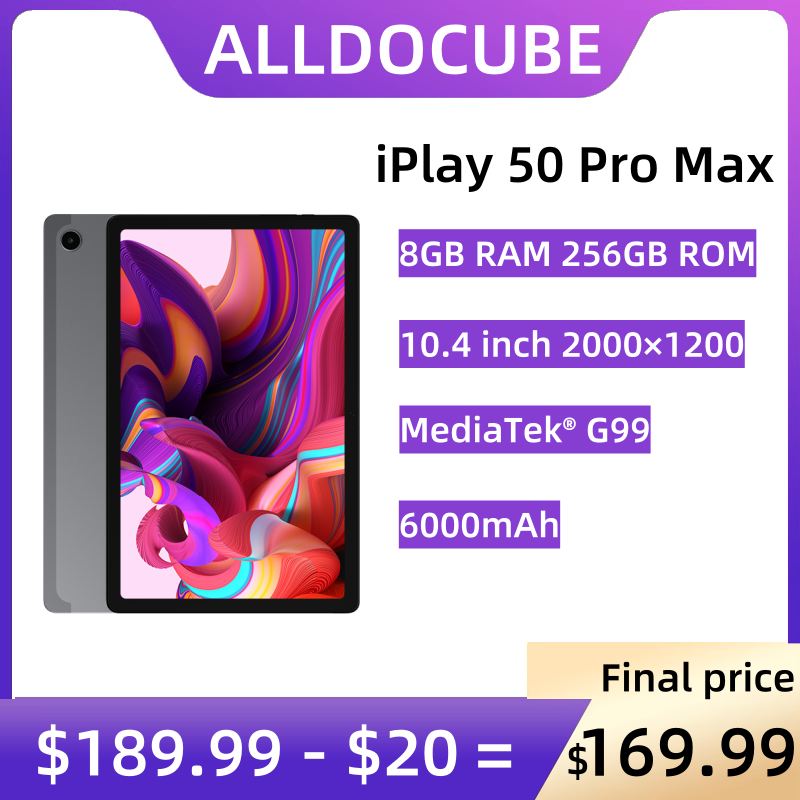 ALLDOCUBE iPlay 50 Pro Max 10.4 inci, Tablet 2K Android 13 256 mAh Helio G99 lte RAM 8GB ROM 6000 GB, ponsel layar penuh