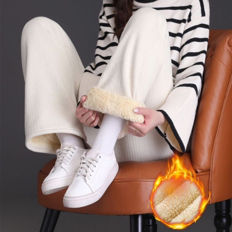 Pantaloni da donna in velluto spesso 2024 pantaloni invernali a gamba larga per donna pantaloni larghi coreani pantaloni eleganti da donna pantaloni larghi invernali da donna