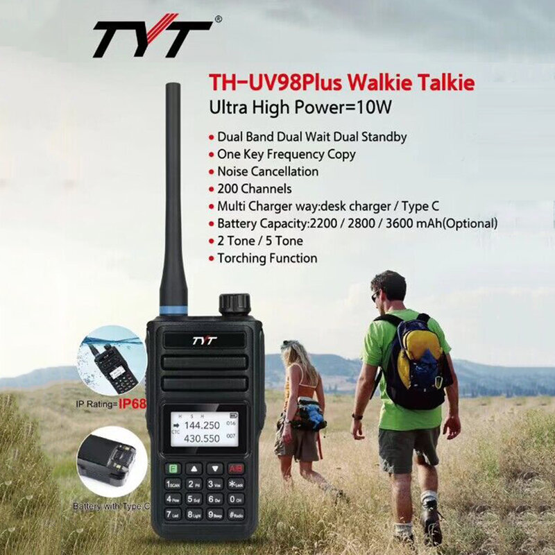 TYT-ثنائي النطاق راديو اتجاهين ، عالية الطاقة ، نسخة تردد مفتاح واحد ، IP68 راديو مقاوم للماء ، TH-UV98plus ، VHF136-174MHz UHF400 520Mhz 10 واط