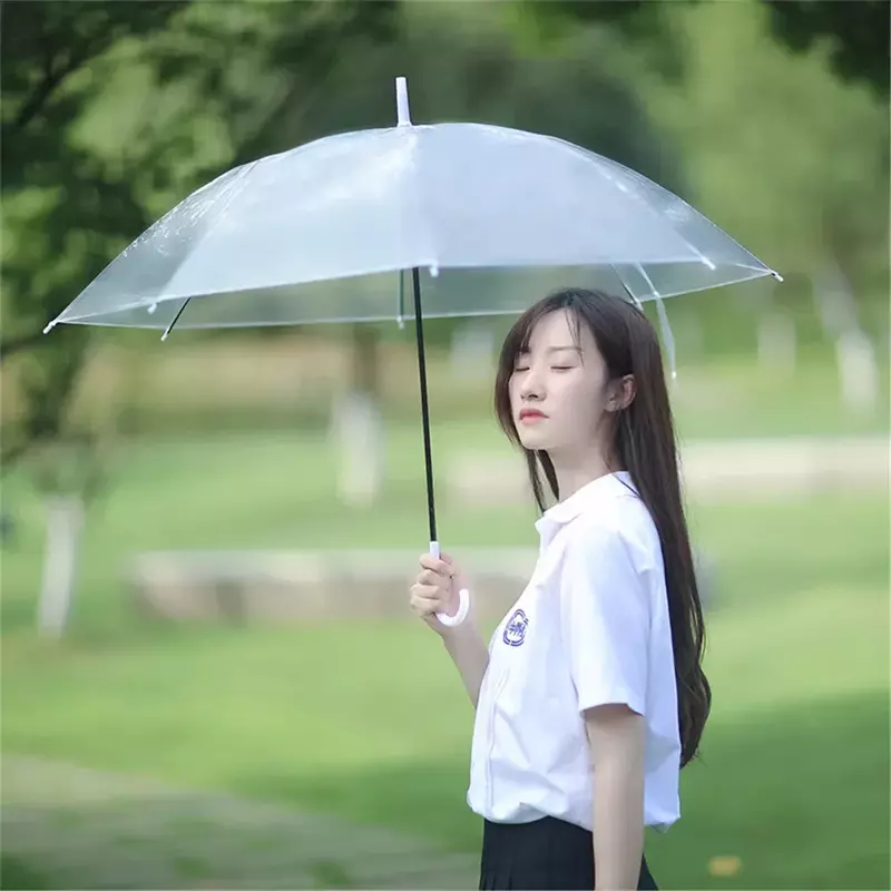 3PCS Transparent Automatic Long Handle Umbrella for Men Women Students Kids Straight Rod Gift Plastics Umbrella