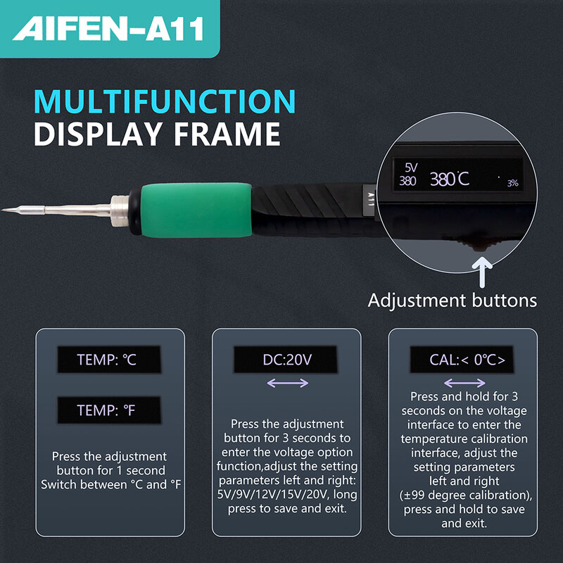 AIFEN A11 Estación de soldadura USB, soldador de carga portátil para reparación de teléfonos móviles, herramientas de soldadura compatibles con mango C210