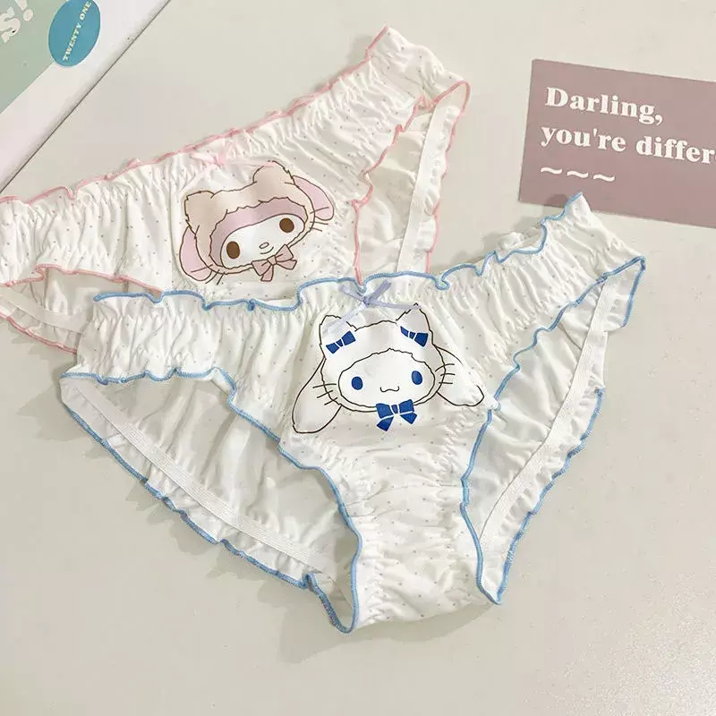 Miniso Sanrio Briefs My Melody Cinnamoroll Kawaii Anime Lady Panty Cotton Sexy Lace Bowknot Panties Soft Underwear Girl Gifts