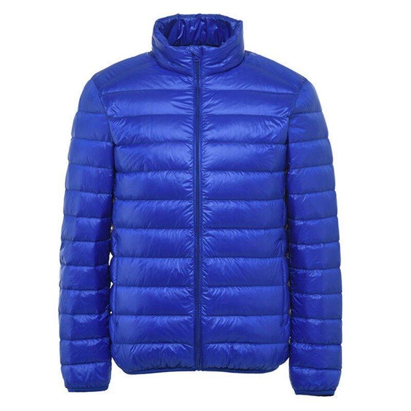 M-5XL butik kasual untuk pria, tas perjalanan warna polos tipis ultra-ringan, jaket mantel bulu angsa putih modis musim gugur untuk pria