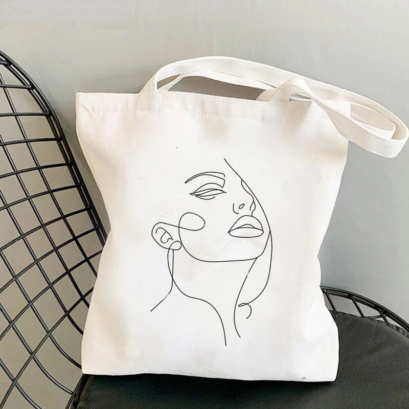 2022 المتسوق هندسية الفن حقيبة يد مطبوعة المرأة Harajuku المتسوق حقيبة يد فتاة الكتف حقيبة تسوق سيدة حقيبة قماش قنب حمل حقيبة
