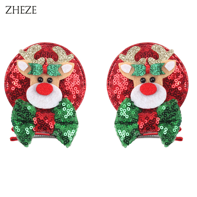 2024 Christmas 2.8"Mouse Ears Hair Clips For Children Sequins Bow Hairpins Girls Festival Party DIY Hair Accessories