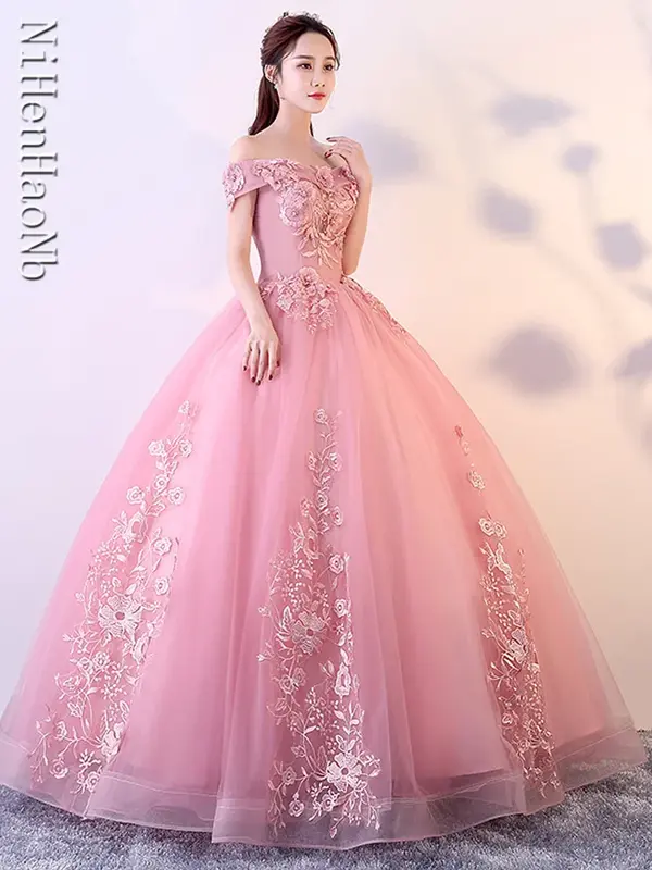 Red Pink Quinceanera Dresses Off The Shoulder Appliques Beading Vestidos De Gala Prom Dress Puffy Masquerade Ball Gowns