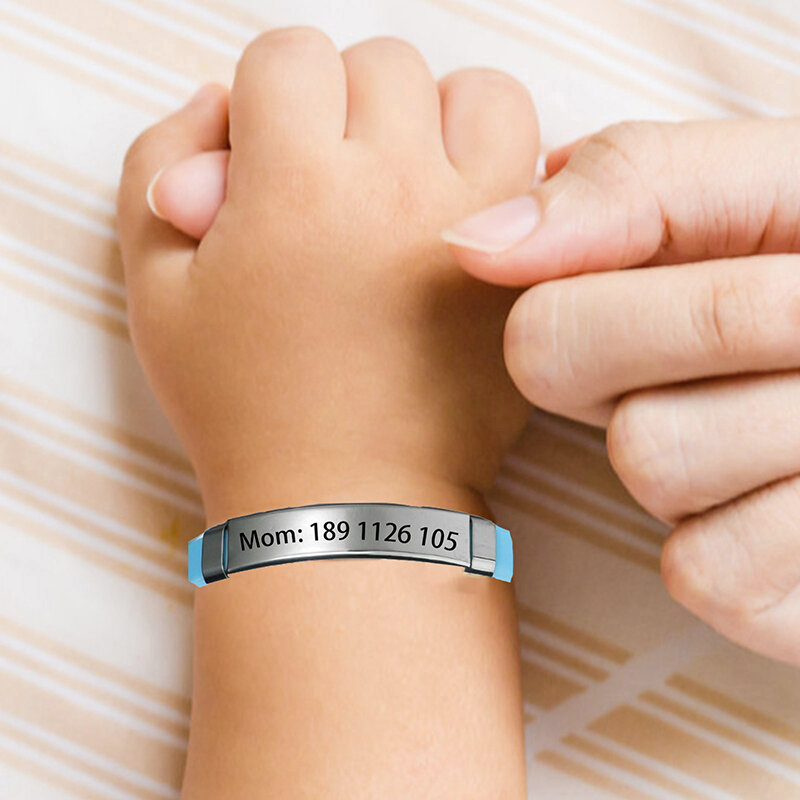 Treebud anti perdido pulseiras para crianças do bebê personalizado gravar nome data número de telefone de aço inoxidável pulseira de silicone jóias presentes