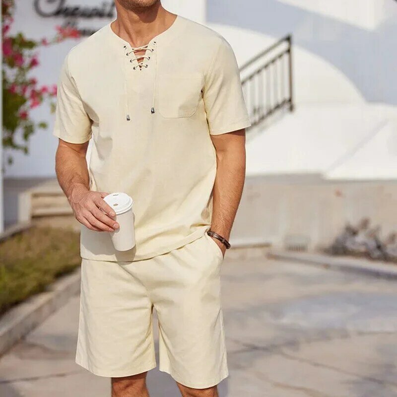 2024 Mens Sets Street Printing T-shirt Trendy Summer Short-sleeved Casual Fashion Suit Men