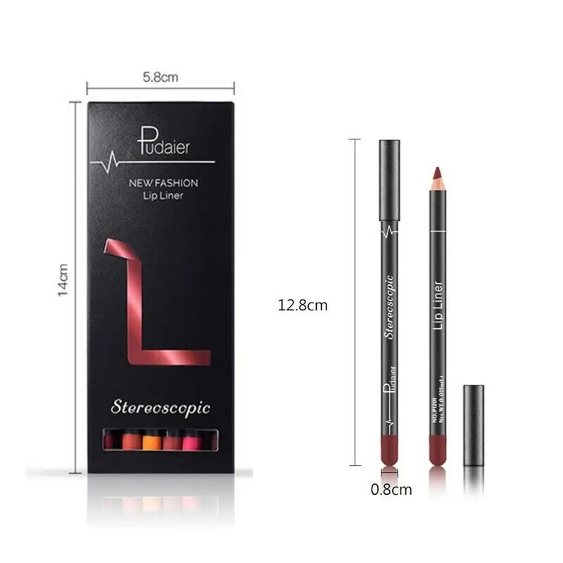 Women Long Lasting Makeup Cosmetic Matte Lip Liner Lipstick Eyeliner Pen 12 Colors Lip Liner Pencil