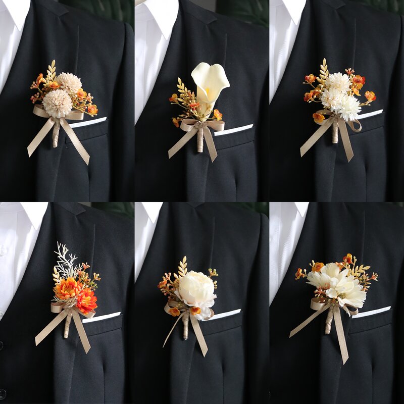 GT Silk Corsages Boutonnieres Wedding Decoration Marriage Rose Wrist Flowers for Guests gold