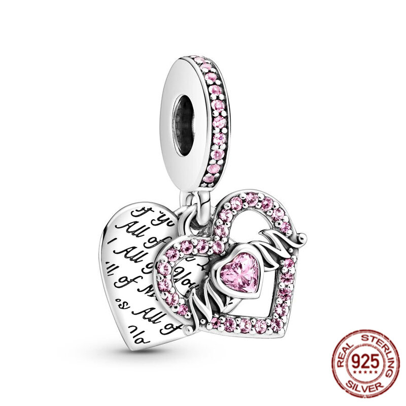 925 srebro mama litery serce podwójny srebrny wisiorek koralik Fit oryginalna bransoletka Pandora modna biżuteria na prezent dla kobiet
