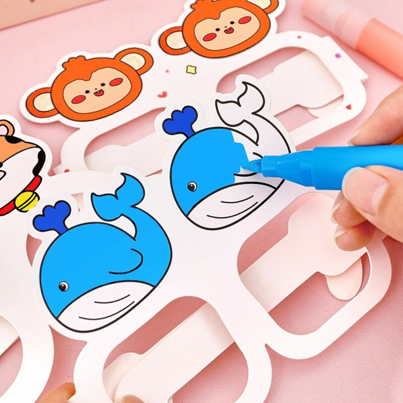 Mainan dicat anak-anak mainan pendidikan Montessori kartun hewan DIY kacamata kertas pengisi warna