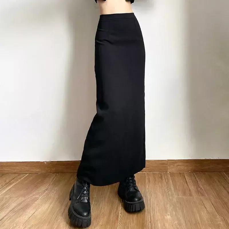 Faldas lisas para mujer y niña, prenda de cintura alta con abertura trasera, línea A que combina con todo, estilo coreano y Chic, Primavera