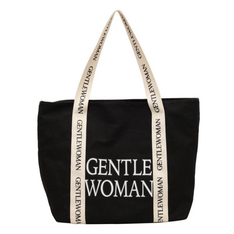 Fashion Women's Solid Color Canvas Shopping Bag Tote Handbag with Letters Pattern Canvas Bag