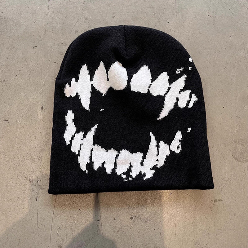 Gorros de punto con dientes góticos para hombre y mujer, ropa de calle Y2k, jersey de moda de invierno, estilo Kpop, Harajuku, Vintage, cálido, Hip Hop, Unisex