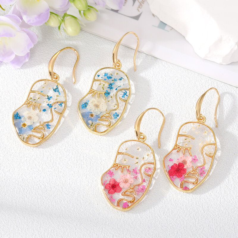 Anting-Anting Bunga Kering Unik Mode Wanita Anting-Anting Bunga Asli Warna-warni Perhiasan Anting-Anting Bunga Abadi Resin Kreatif