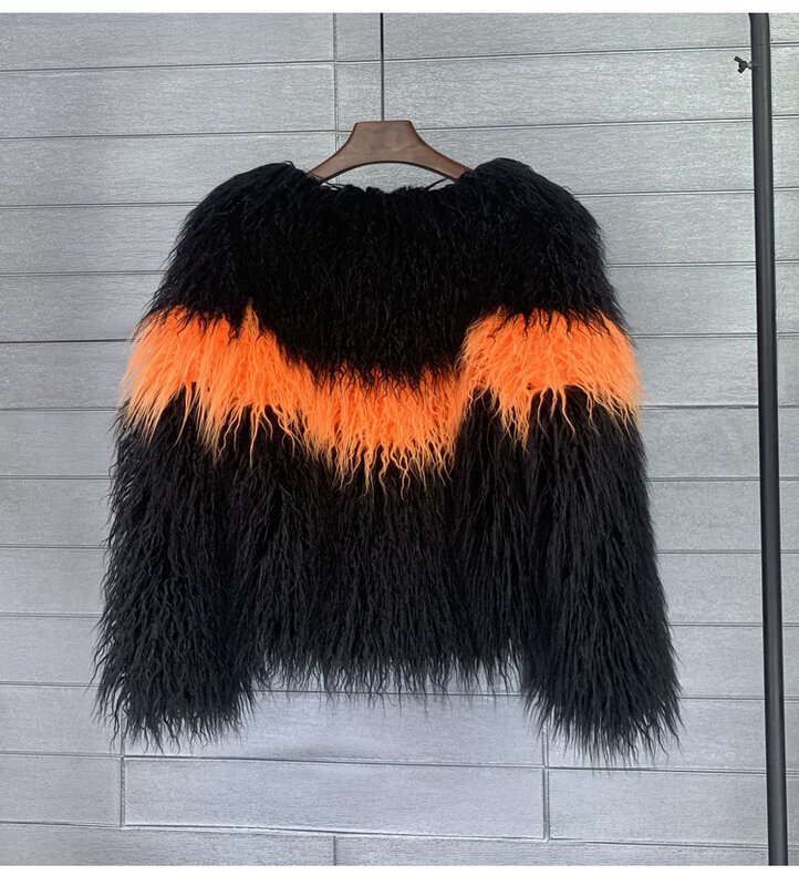 Abrigo de piel de oveja peluda para mujer, cárdigan de piel sintética de lana de cordero peluda colorida, chaqueta de piel artificial de invierno