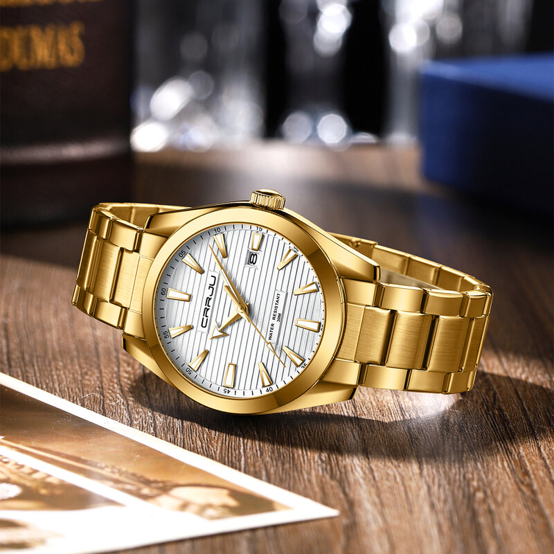 Crrju marca novo relógio para homem de luxo moda luminosa relógio de quartzo analógico esporte à prova dwaterproof água aço inoxidável relógio de pulso
