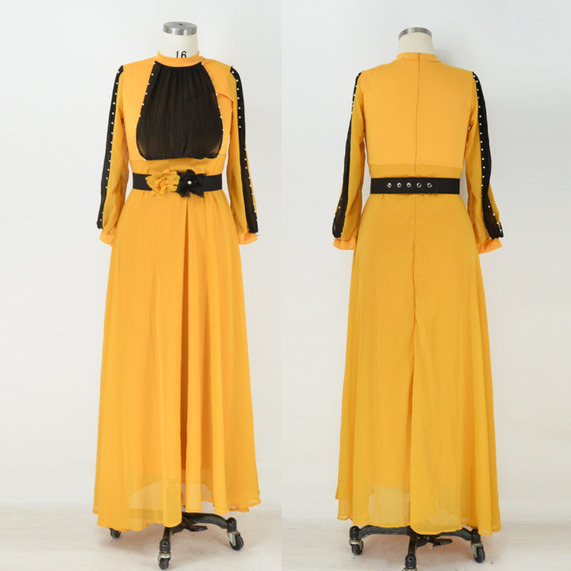 Женское длинное платье с бисером, длинным рукавом и поясом, размеры 3xl, 4xl