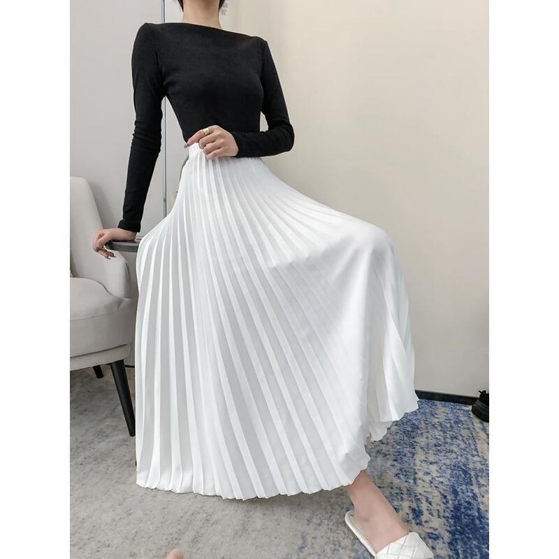 Biała spódnica Halfbody dla kobiet 2024 wiosna/lato nowa wysoka talia szczupła i wisząca plisowana spódnica o średniej długości w kształcie linii