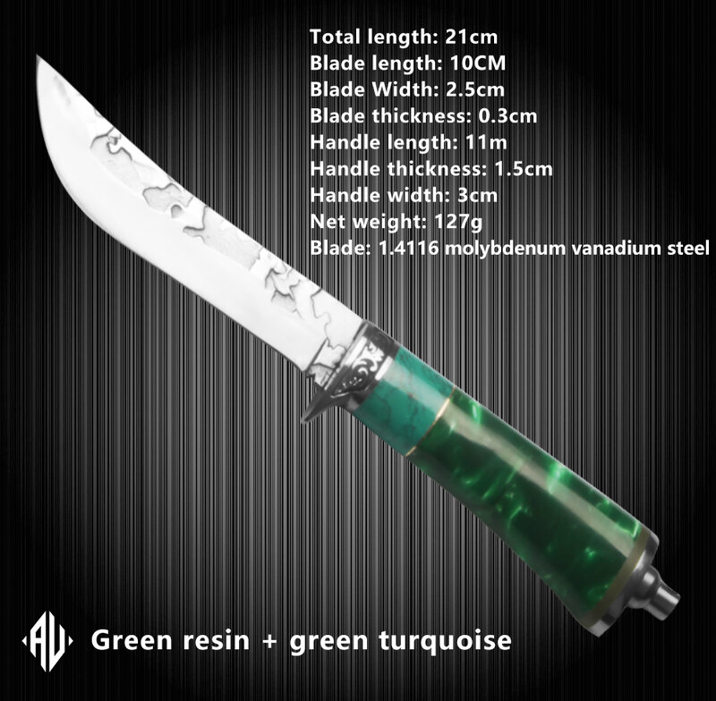 DAMASCUS-pattern blade;RESIN-colors handle.High-quality Fixed blade knifeH​unting,Surviving,Fishing,Camping,Hiking,Tactical