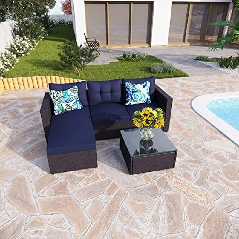 Set di conversazione per Patio all'aperto divano componibile in Rattan-Set da bistrot per piccoli mobili da giardino in vimini 3 pezzi