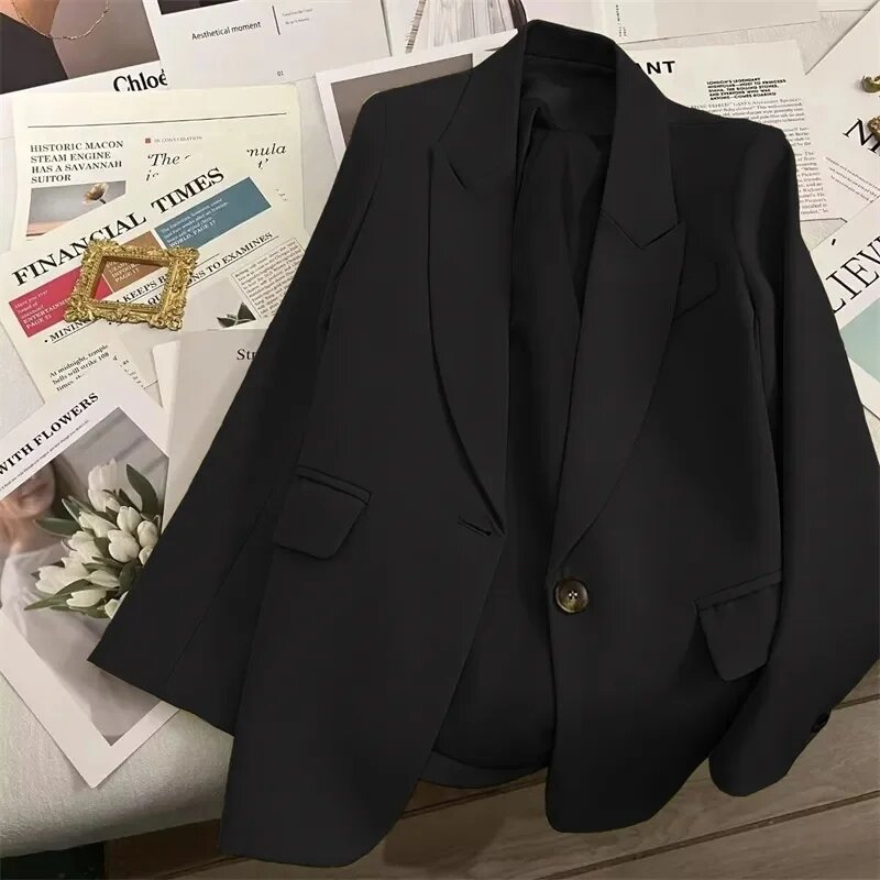 Blazer solto de botão único feminino, jaquetas femininas, manga longa, elegante, cor sólida, alto grau, moda coreana, novo, outono, 2022