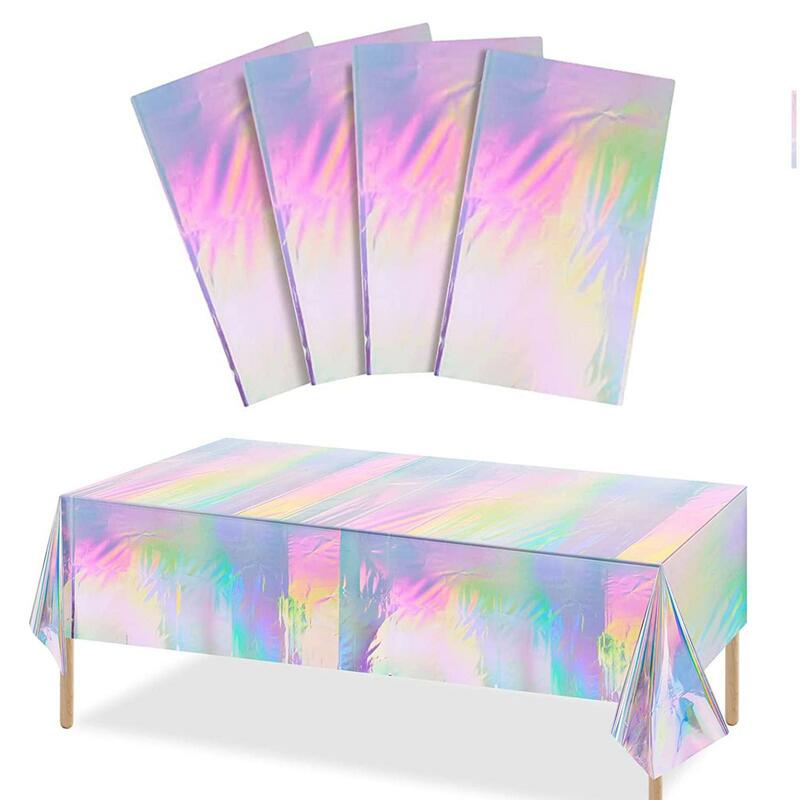 Mantel rectangular de papel de aluminio brillante, cubierta de mesa de comedor, decoración de banquete de fiesta de boda, arcoíris negro
