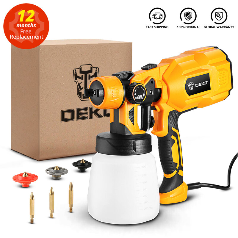 EU/US Plug DEKO DKSG55K1 Spray Gun, 220V/110V 550W High Power Home Electric Paint Sprayer, 3 Nozzle Easy Spraying for Home DIY