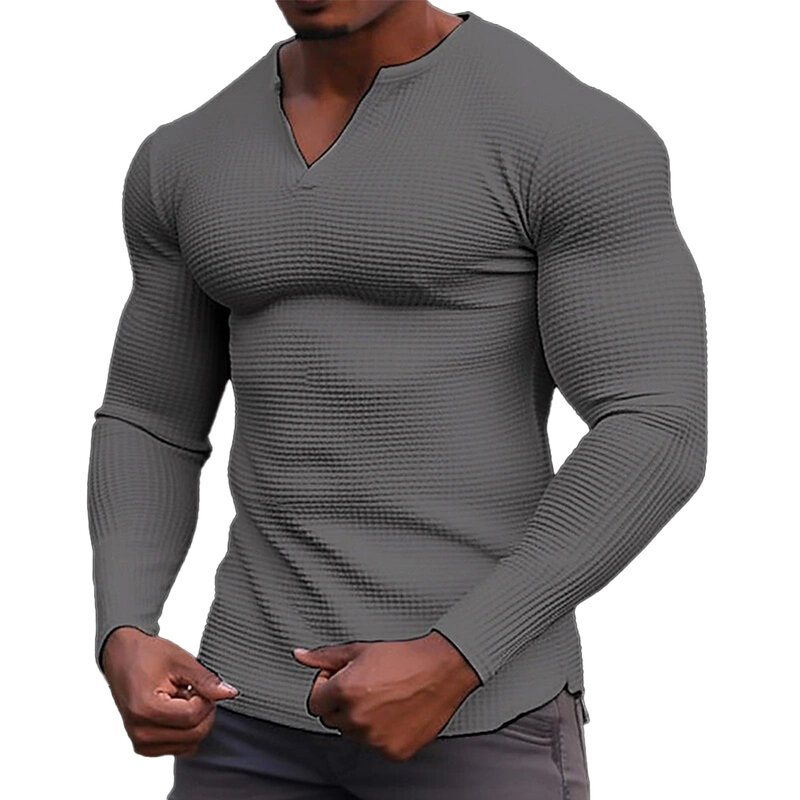 Camicie da uomo con scollo a V maglietta Casual da vacanza a maniche lunghe magliette comode incontri per le vacanze manica lunga Muscle Outdoor