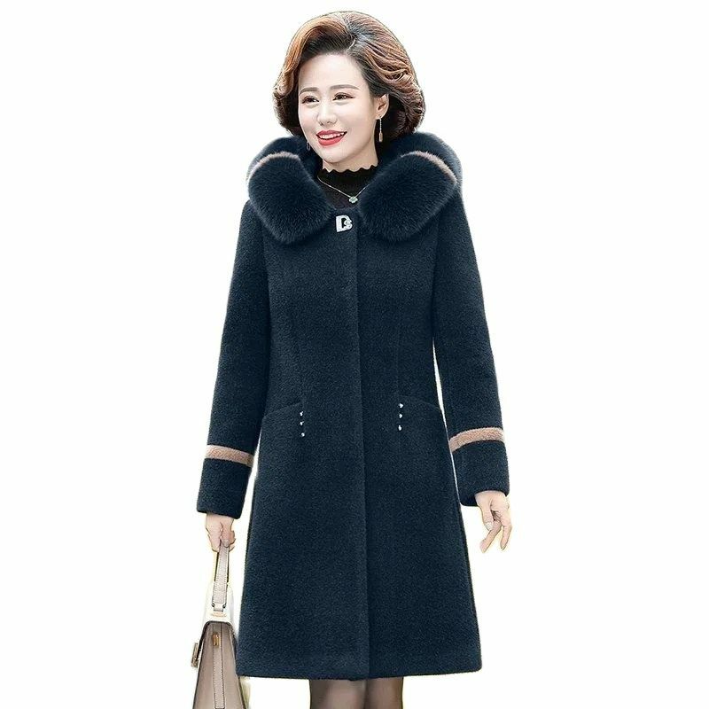 Новинка, меховое пальто для женщин среднего возраста, зимняя куртка, Женское пальто, высококачественное шерстяное пальто для бабушки 5XL