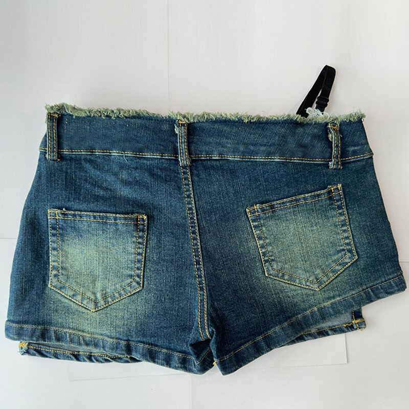 Rok Denim Y2K Harajuku wanita, rok Denim Mini Jeans 2000S celana pendek koboi Korea Vintage pinggang rendah 90S