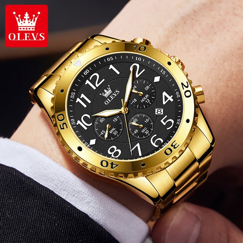 OLEVS-reloj analógico de acero inoxidable para hombre, accesorio de pulsera de cuarzo resistente al agua con cronógrafo, complemento Masculino luminoso de marca de lujo con diseño moderno