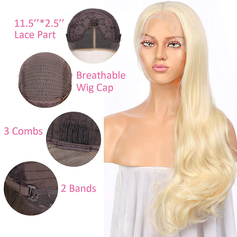 Loira 13x4 frente do laço peruca sintética onda do corpo peruca de renda para a mulher cosplay pré arrancado com o cabelo do bebê peruca de renda de alta qualidade