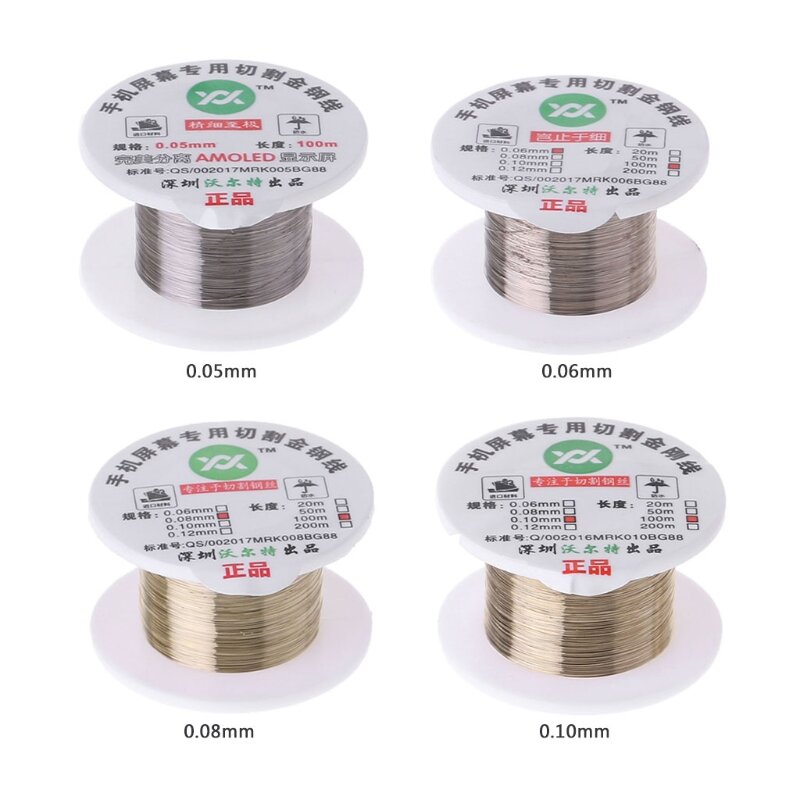 0.05/0.06/0.08/0.1mm Molybdenum Cutting Wire Gold 100m/329ft Compatiable with LCD Front Glass Seperation Steel Wire Tool