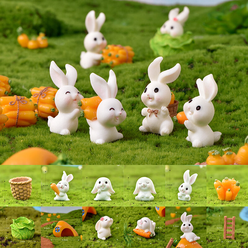 Mini conejo de pascua, decoración en miniatura, liebre, Animal, artesanía de resina, adorno de jardín, casa de muñecas, accesorios DIY