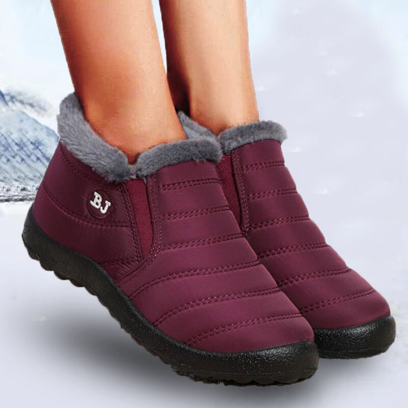 Botas de piel de nieve para Mujer, zapatos de plataforma sin cordones, botines planos impermeables, Invierno