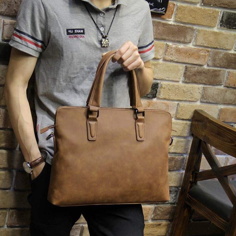 Luxury Soft Leather Men Briefcase For Men Business Laptop Bag Retro Male Hand Tote Bag Casual Shoulder Messenger bag