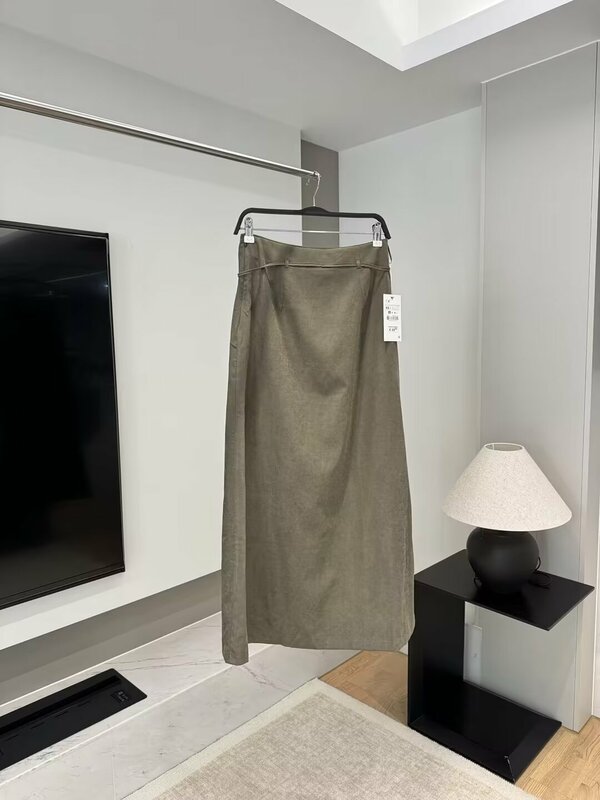 Falda Midi drapeada informal con cinturón para Mujer, falda de cintura alta con cremallera lateral, elegante, 2024