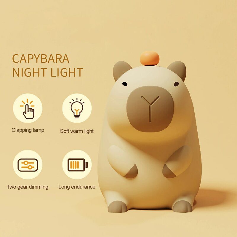Luces nocturnas Capybara de silicona, lámpara portátil recargable por USB, Control táctil de animales, función de sincronización, decoración del dormitorio del hogar