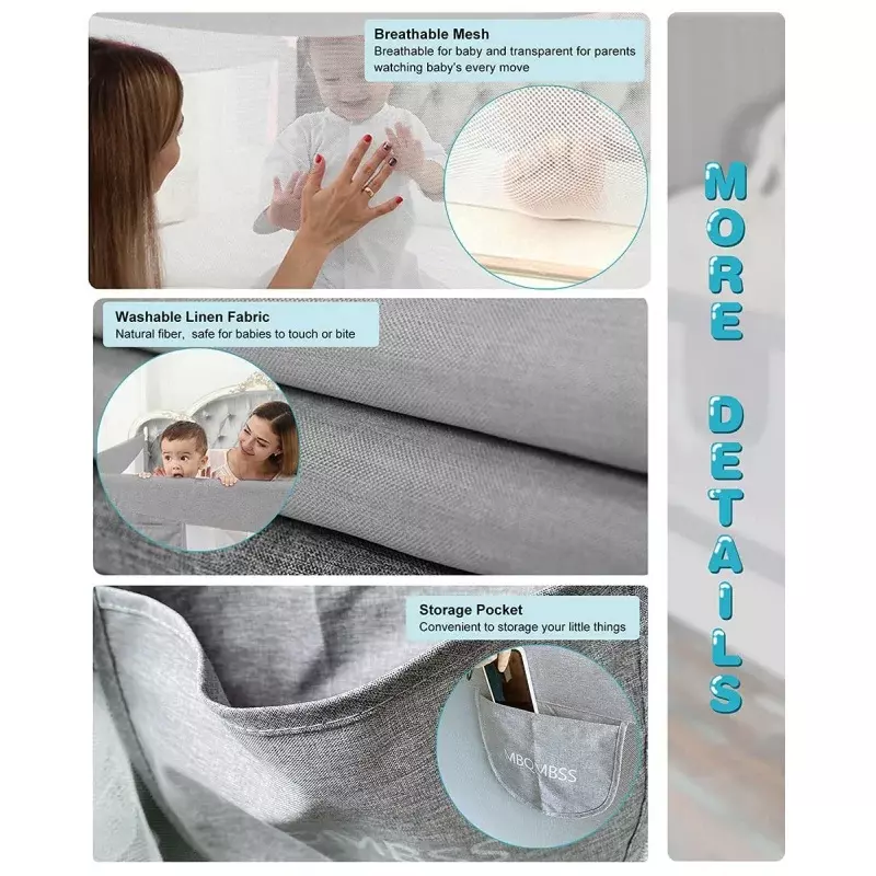 MBQMBSS 킹 앤 퀸 사이즈 침대 레일 가드, 유아용 침대, 어린이를 위한 안정적인 보호 측면 난간, 2 팩