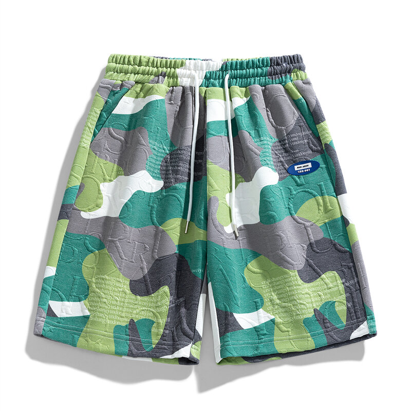 Mode bedruckte Schnürung Camouflage Board Shorts Herren bekleidung Sommer lose koreanische elastische High Taille Casual Shorts