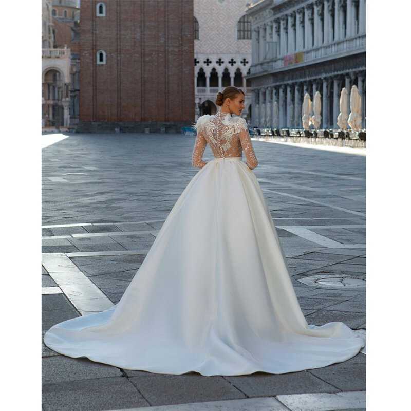 2024 약혼 여성 웨딩 드레스, 포멀 레이스, 긴 소매 신부 가운, 인기 공주 드레스