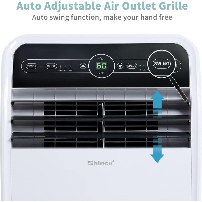 Shinco 10,000 BTU Portable Air Conditioner, Portable AC Unit with Built-in Cool, Dehumidifier