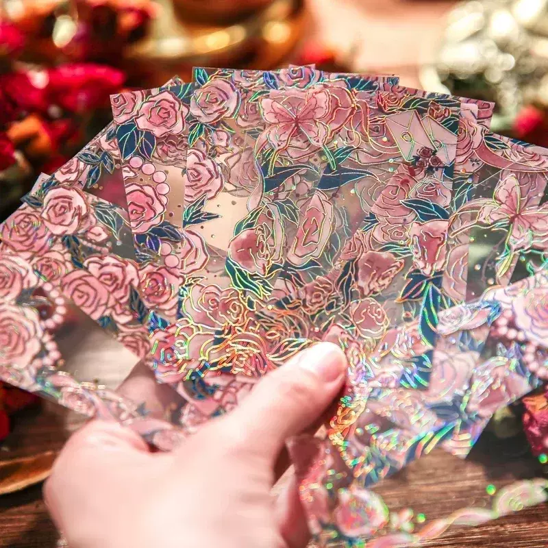 12 arkuszy różowych naklejek na karty literackie kwiaty materiał graniczny akcesoria dekoracyjne opakowanie na prezent wycinek wycinany 95*65MM