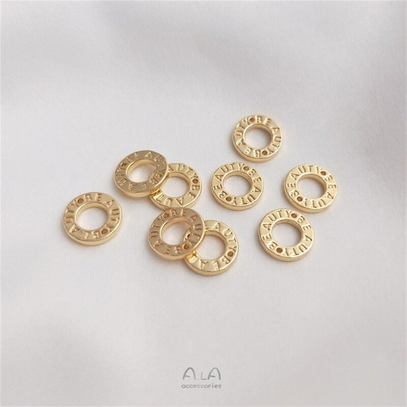 14K emas amplop huruf donat cincin lubang ganda aksesoris DIY gelang perhiasan koneksi liontin bahan buatan tangan K174