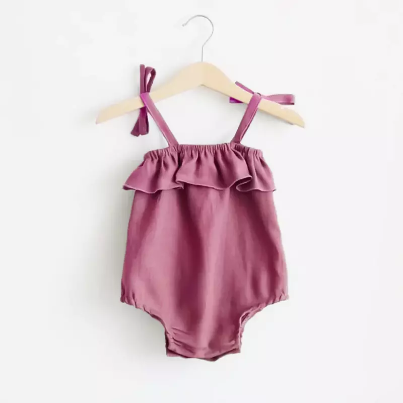 Summer Baby Girls Rompers Solid Cotton Infant Romper Ruffles Slip Strap Kids Playsuit Jumpsuits Onepiece Baby Clothes