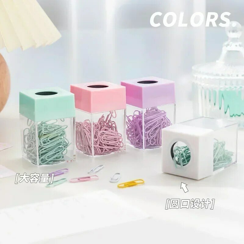 1pc Macaron Color Creative Magnetic Paper Clip Holder Box Office School Small Items Convenient Storage Free 20 Color Paper Clips